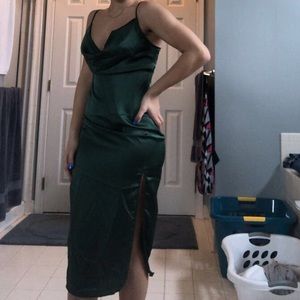 PrettyLittleThing | Dresses | Emerald Green Strappy Satin Cowl Midi Dress |  Poshmark